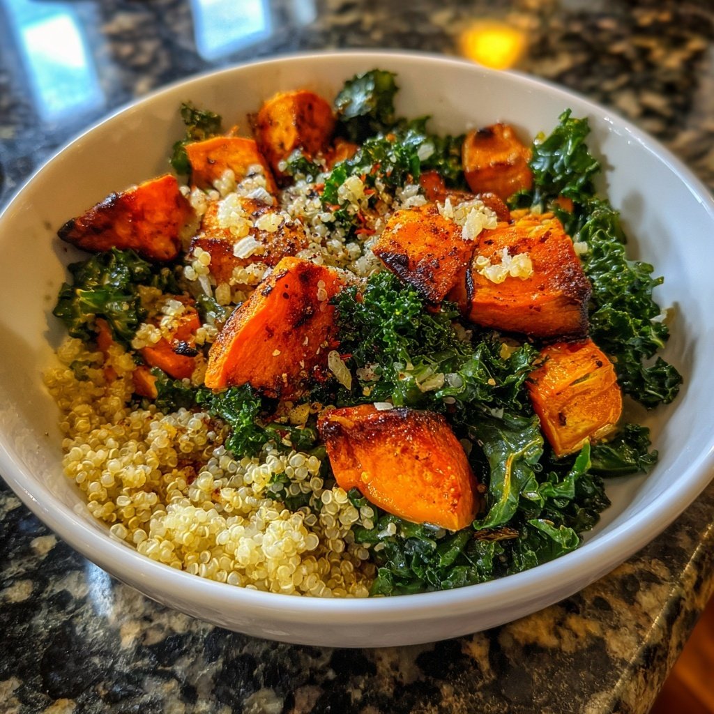 Süßkartoffel-Buddha-Bowl mit Grünkohl und Quinoa
