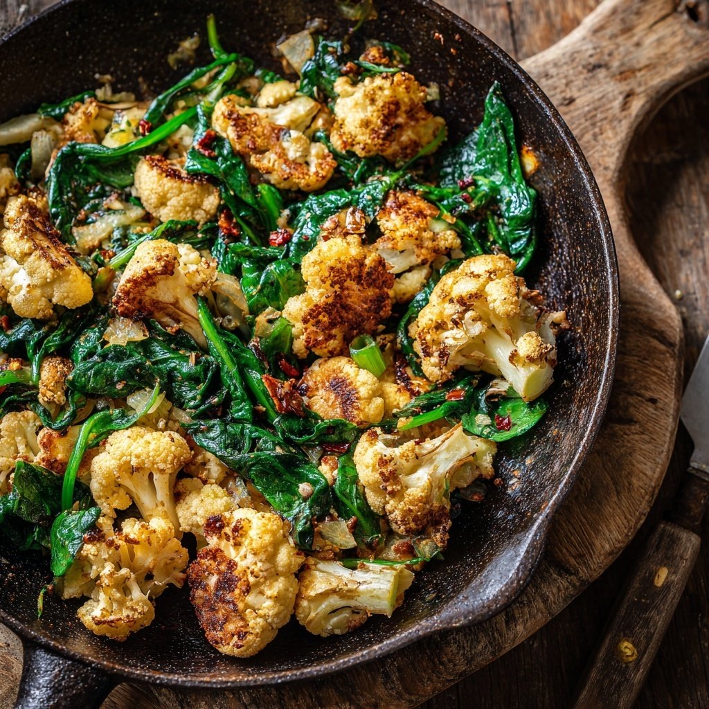 Blumenkohl Pfanne Mit Spinat