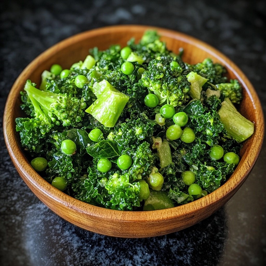 Brokkoli-, Grünkohl- und Erbsensalat